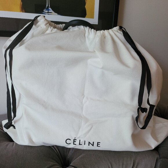 CELINE White Canvas And Black Leather trim Phantom Medium Tote Bag. - Picture 14 of 16